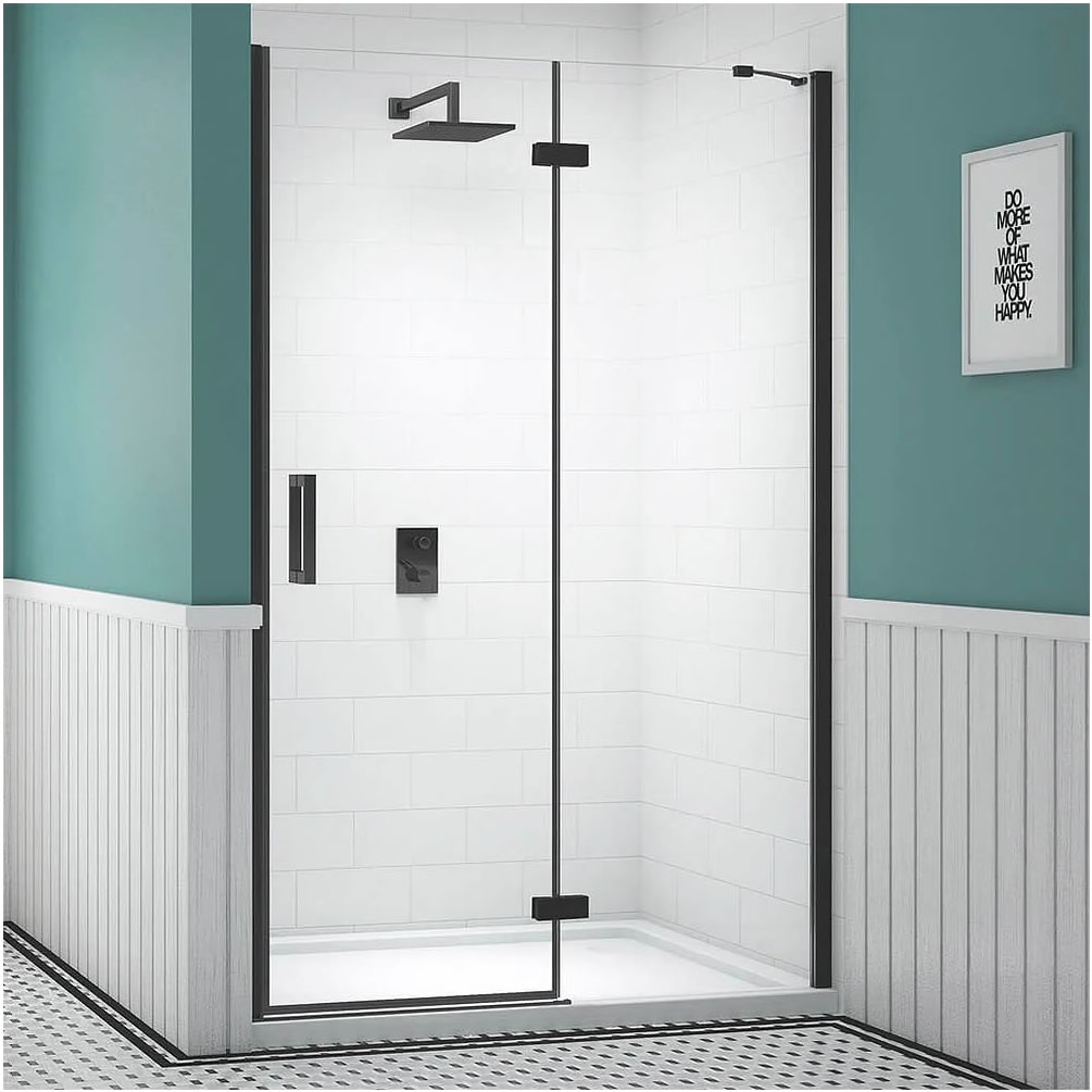 Lifestyle image of Merlyn Ionic Essence Frameless Matt Black 1400mm Hinged Shower Door & Inline Panel